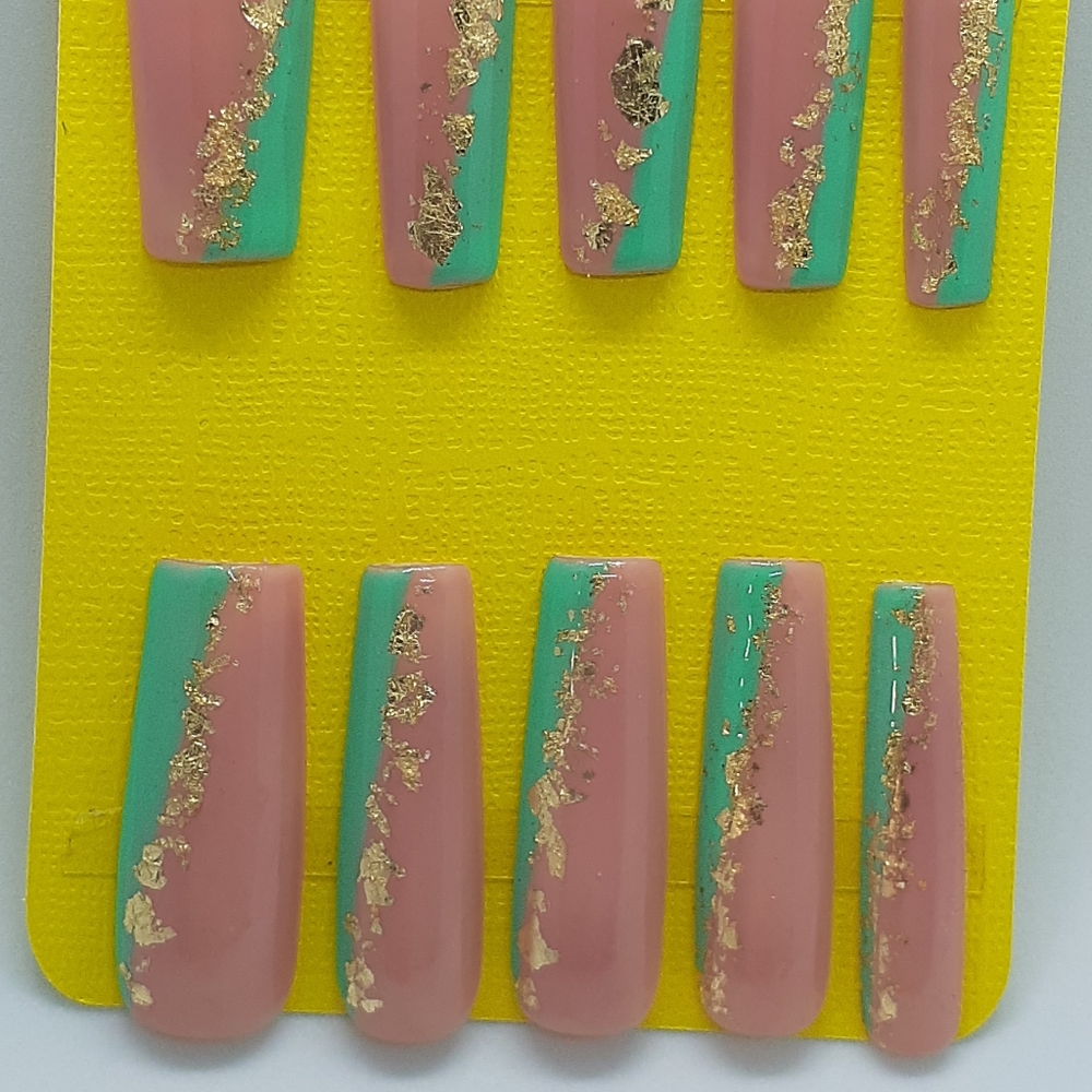 Mint Nude Gold Trim Press on Nails
